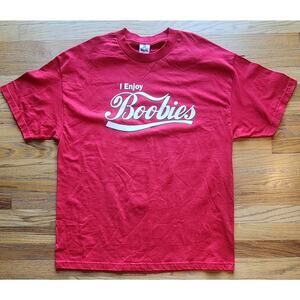 Vintage Alstyle Red I Enjoy Boobies T-shirt Size XL Humor